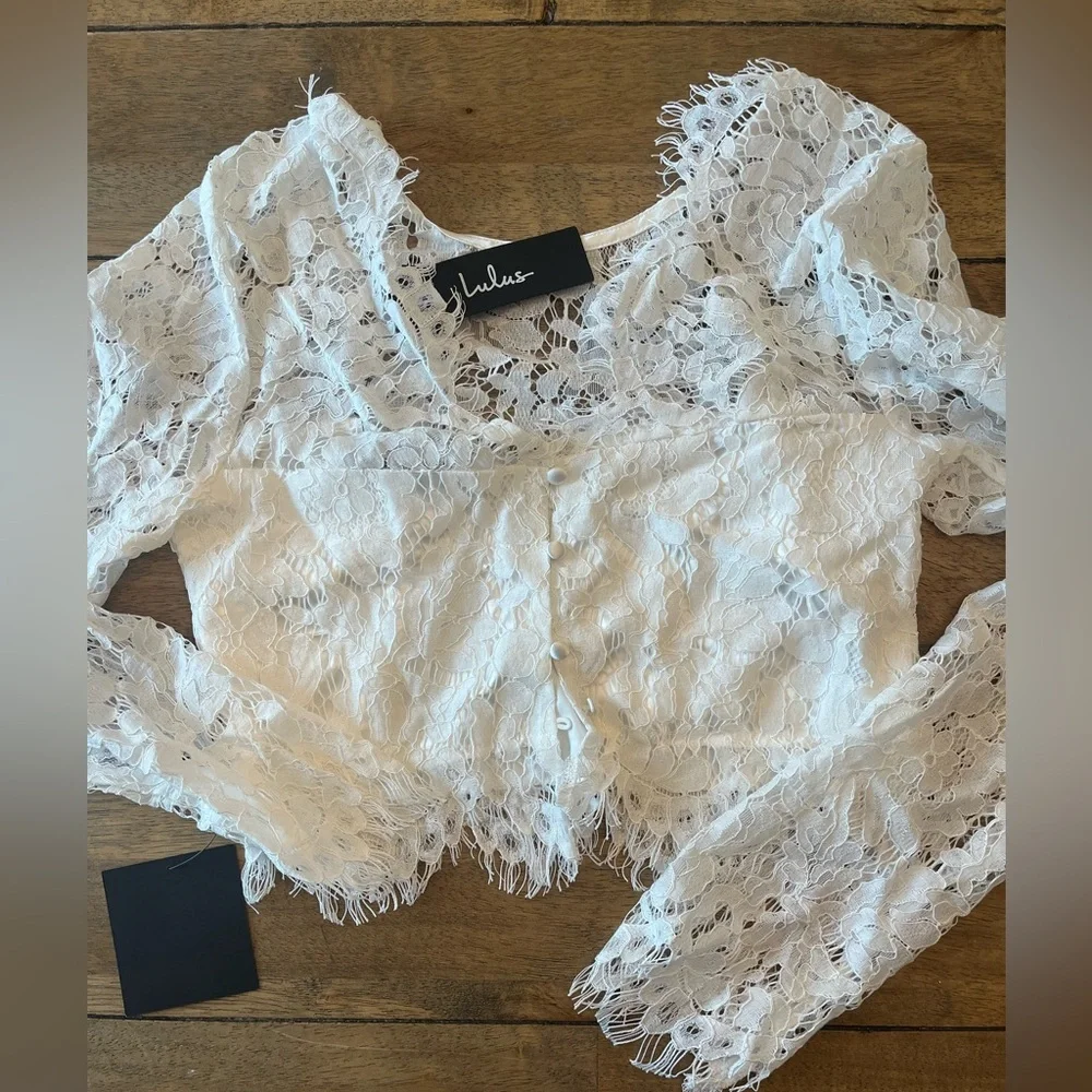 NWT Lulus Level of Love Ivory Lace Long Sleeve Two-Piece Set - Size Small - Picture 3 of 13